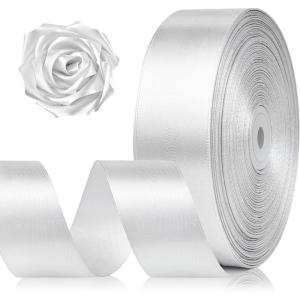 1-1/2 Inch 100 Yards Baby Pink Satin Ribbon, Solid Fabric Ribbon Roll for Flower Bouquet, Gift Wrapping, Roses Making, Handmade Crafts(Sliver)