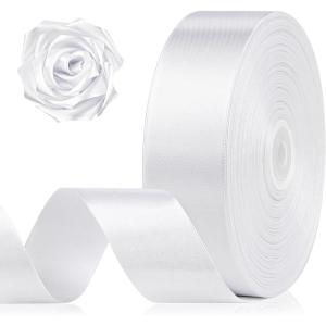 1-1/2 Inch 100 Yards Baby Pink Satin Ribbon, Solid Fabric Ribbon Roll for Flower Bouquet, Gift Wrapping, Roses Making, Handmade Crafts(White)