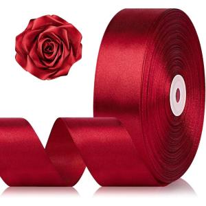 1-1/2 Inch 100 Yards Baby Pink Satin Ribbon, Solid Fabric Ribbon Roll for Flower Bouquet, Gift Wrapping, Roses Making, Handmade Crafts(Wine Red)