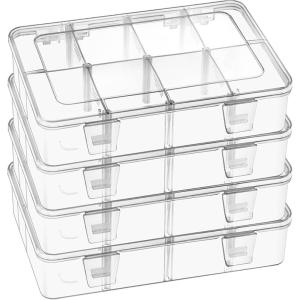 2 Pack 8 Grids Bead Organizer and Storage, Plastic Organizer Box with Removable Dividers and Labels for Jewelry Crafts Small Parts Electronics Tackle Boxes (2)(4)