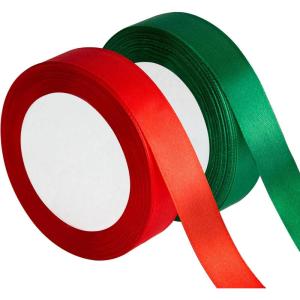 2 Rolls 50 Yards Christmas Ribbon 3/4 Inch Holiday Festival Satin Ribbons for Gift Wrapping Decoration (Red,Green)
