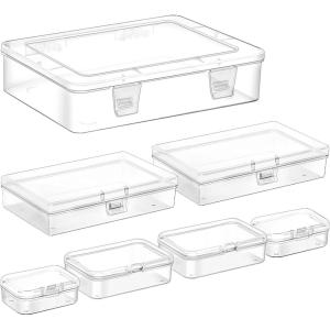 24 Pack Mixed Sizes Rectangular Mini Plastic Containers Clear Plastic Storage Boxes with Hinged Lids and Labels Empty Beads Organizers for Small Items Art Craft Jewelry Projects(4 Size 7 Pcs)