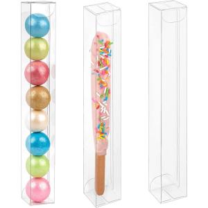45 Pack 3x3x3 Inches Clear Favor Boxes with Ribbons, Transparent Plastic Cube Treat Boxes for Candy Goodie Gift, Small Individual Hot Cocoa Bomb Packaging Box(1x1x8 Inch)