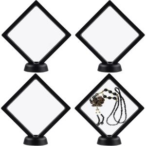 4Pcs Challenge Coin Holder, 3D Floating Frame Display Case with Stand for AA Coin Medallion Military Medal Specimen Jewelry, 2.75×2.75 inches(4.33 x 4.33 inches)