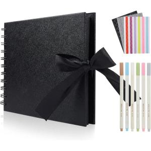 60 Pages Small Scrapbook Album with 6 Metallic Markers, 8.5 x 5.9 Inches Black Paper Photo Album for Wedding Anniversary, Family DIY Scrapbook Accessories(8.5*5.9 Inches 60Pages)