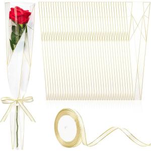 Jutieuo 100Pcs Single Rose Sleeve with 100Pcs Floral Water Tubes for Fresh Flowers, Transparent Single Flower Sleeve Individual Rose Wrap Bulk for Mother’s Day Events, Florist Supplies(White Diamond 100 Bags)