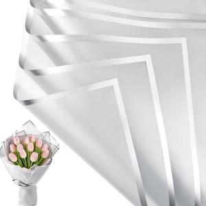 Jutieuo 20 Sheets Pink Flower Wrapping Paper, Waterproof Translucent Korean Floral Paper for Flower Bouquet Wraps Gift Packaging Florist Supplies (22.8 x 22.8 inch)(Silver)