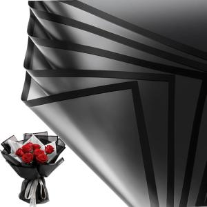 Jutieuo 20 Sheets Pink Flower Wrapping Paper, Waterproof Translucent Korean Floral Paper for Flower Bouquet Wraps Gift Packaging Florist Supplies (22.8 x 22.8 inch)(Black Black Edge)