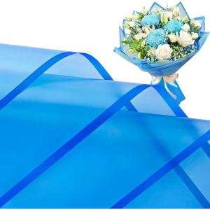 Jutieuo 20 Sheets Pink Flower Wrapping Paper, Waterproof Translucent Korean Floral Paper for Flower Bouquet Wraps Gift Packaging Florist Supplies (22.8 x 22.8 inch)(Blue)