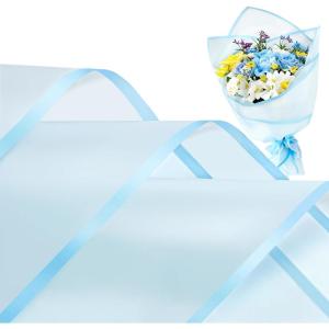Jutieuo 20 Sheets Pink Flower Wrapping Paper, Waterproof Translucent Korean Floral Paper for Flower Bouquet Wraps Gift Packaging Florist Supplies (22.8 x 22.8 inch)(Light Blue)