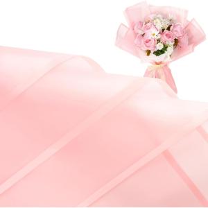 Jutieuo 20 Sheets Pink Flower Wrapping Paper, Waterproof Translucent Korean Floral Paper for Flower Bouquet Wraps Gift Packaging Florist Supplies (22.8 x 22.8 inch)(Pink Pink Edge)