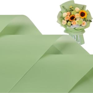Jutieuo 20 Sheets Pink Flower Wrapping Paper, Waterproof Translucent Korean Floral Paper for Flower Bouquet Wraps Gift Packaging Florist Supplies (22.8 x 22.8 inch)(Green)