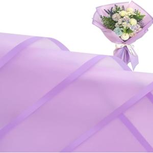 Jutieuo 20 Sheets Pink Flower Wrapping Paper, Waterproof Translucent Korean Floral Paper for Flower Bouquet Wraps Gift Packaging Florist Supplies (22.8 x 22.8 inch)(Purple)