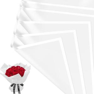 Jutieuo 20 Sheets Pink Flower Wrapping Paper, Waterproof Translucent Korean Floral Paper for Flower Bouquet Wraps Gift Packaging Florist Supplies (22.8 x 22.8 inch)(White White Edge)