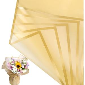 Jutieuo 20 Sheets Pink Flower Wrapping Paper, Waterproof Translucent Korean Floral Paper for Flower Bouquet Wraps Gift Packaging Florist Supplies (22.8 x 22.8 inch)(Gold)