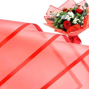 Jutieuo 20 Sheets Pink Flower Wrapping Paper, Waterproof Translucent Korean Floral Paper for Flower Bouquet Wraps Gift Packaging Florist Supplies (22.8 x 22.8 inch)(Red)