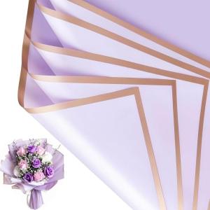 Jutieuo 20 Sheets Pink Flower Wrapping Paper, Waterproof Translucent Korean Floral Paper for Flower Bouquet Wraps Gift Packaging Florist Supplies (22.8 x 22.8 inch)(Light Purple)