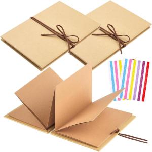 Scrapbook Album 6×8 Inch Small Photo Album with DIY Accessories Set, Stretchable Folding Kraft Paper Memory Book for Wedding Anniversary (Black)(Brown × 2)