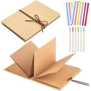 Scrapbook Album 6×8 Inch Small Photo Album with DIY Accessories Set, Stretchable Folding Kraft Paper Memory Book for Wedding Anniversary (Black)(Brown)