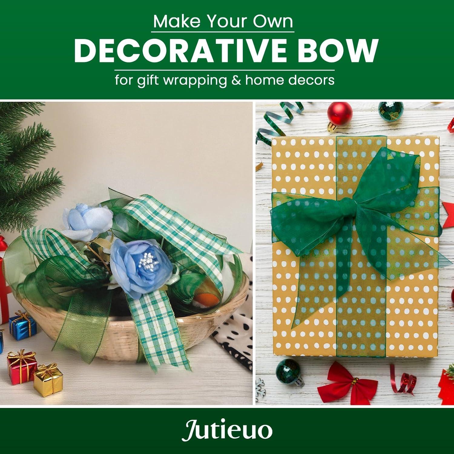 image:image112 Inch Dark Green Sheer Organza Ribbon for Bow Making Gift Wrapping Christmas Decoration 50 YardsRoll