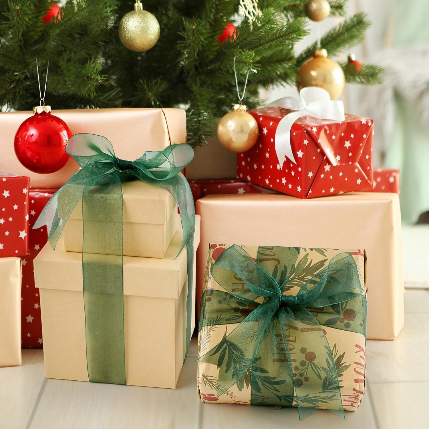 image:image112 Inch Dark Green Sheer Organza Ribbon for Bow Making Gift Wrapping Christmas Decoration 50 YardsRoll