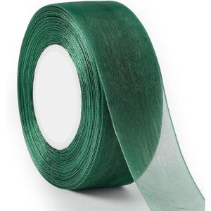 1-1/2 Inch Dark Green Sheer Organza Ribbon for Bow Making, Gift Wrapping, Christmas Decoration, 50 Yards/Roll