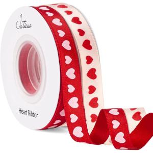 Valentine’s Day Ribbon 2 Rolls, 3/8″ Wide Red Pink Heart Satin Ribbons for Gift Wrapping DIY Crafts Home Decor, 20 Yards