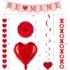 Valentines Day Decoration Set, Heart XO Garlands Hanging Heart Swirls BE MINE Banner Hearts Balloons Red Rose Petals Decor for Home Classroom Office Wedding Party