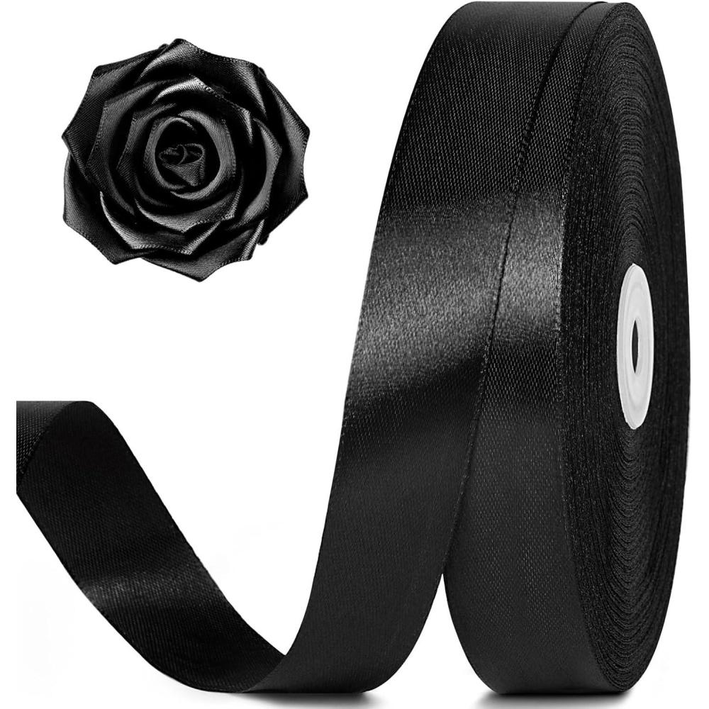 image:image100 Yards 1 Inch Rose Gold Satin Ribbon Solid Craft Fabric Ribbon for Christmas Gift Wrapping Bows Making Flower Bouquet Wedding Party DecorationBlack