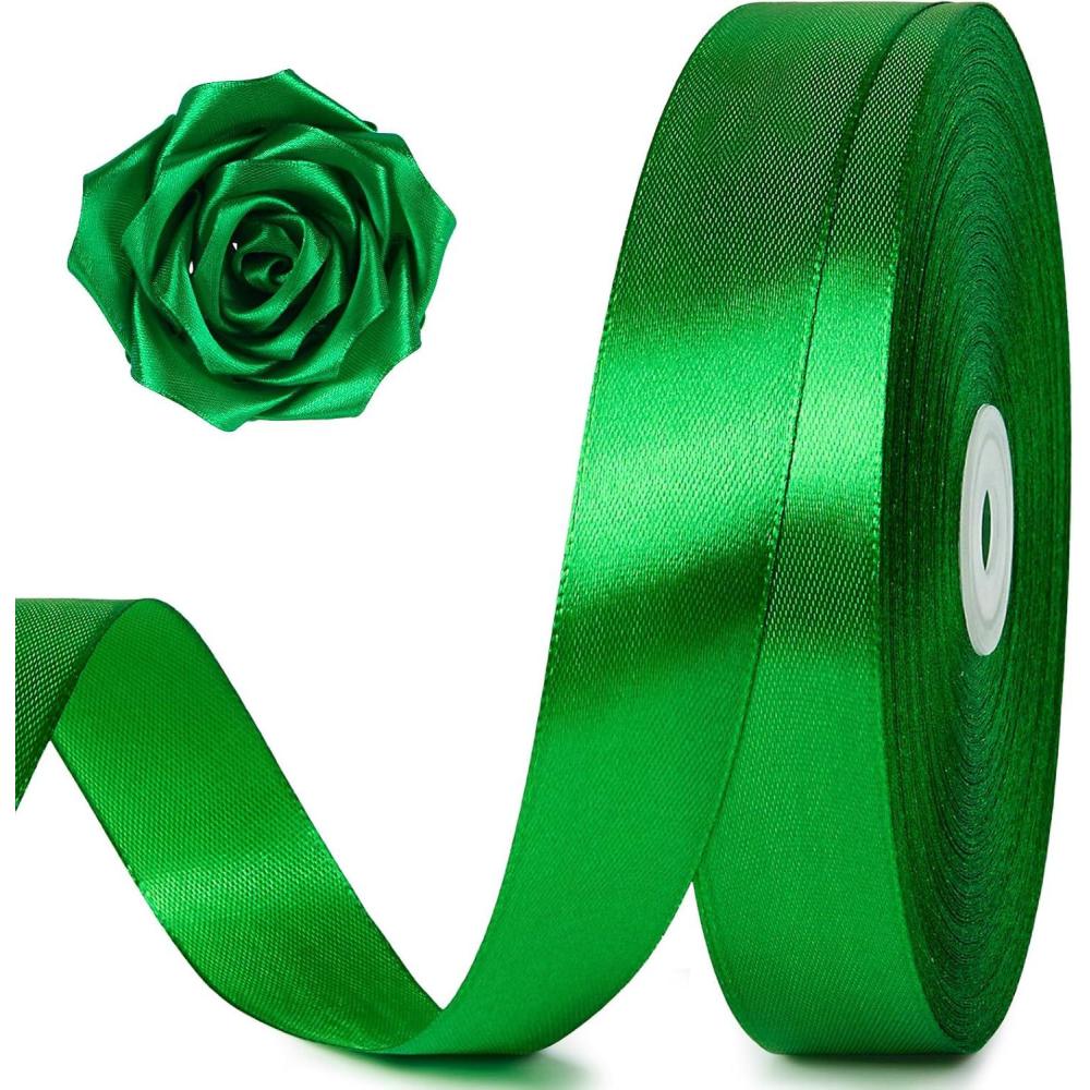 image:image100 Yards 1 Inch Rose Gold Satin Ribbon Solid Craft Fabric Ribbon for Christmas Gift Wrapping Bows Making Flower Bouquet Wedding Party DecorationGreen