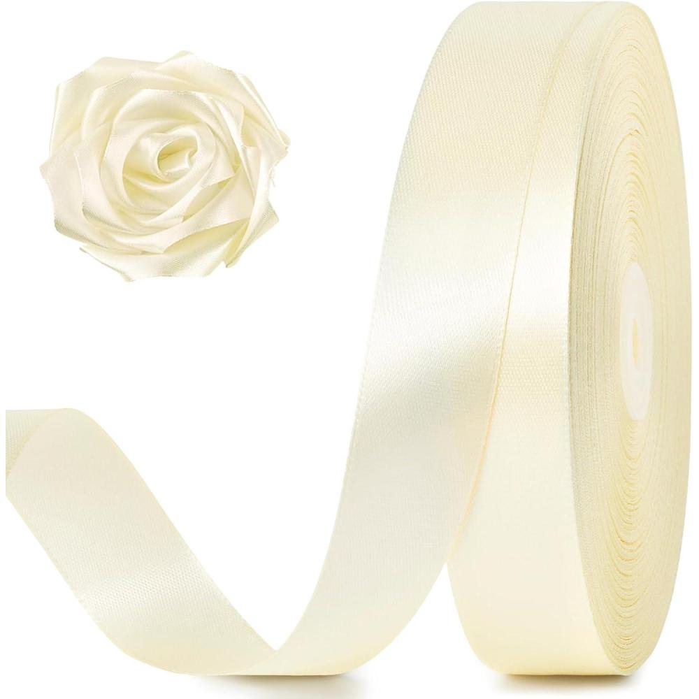 image:image100 Yards 1 Inch Rose Gold Satin Ribbon Solid Craft Fabric Ribbon for Christmas Gift Wrapping Bows Making Flower Bouquet Wedding Party DecorationIvory