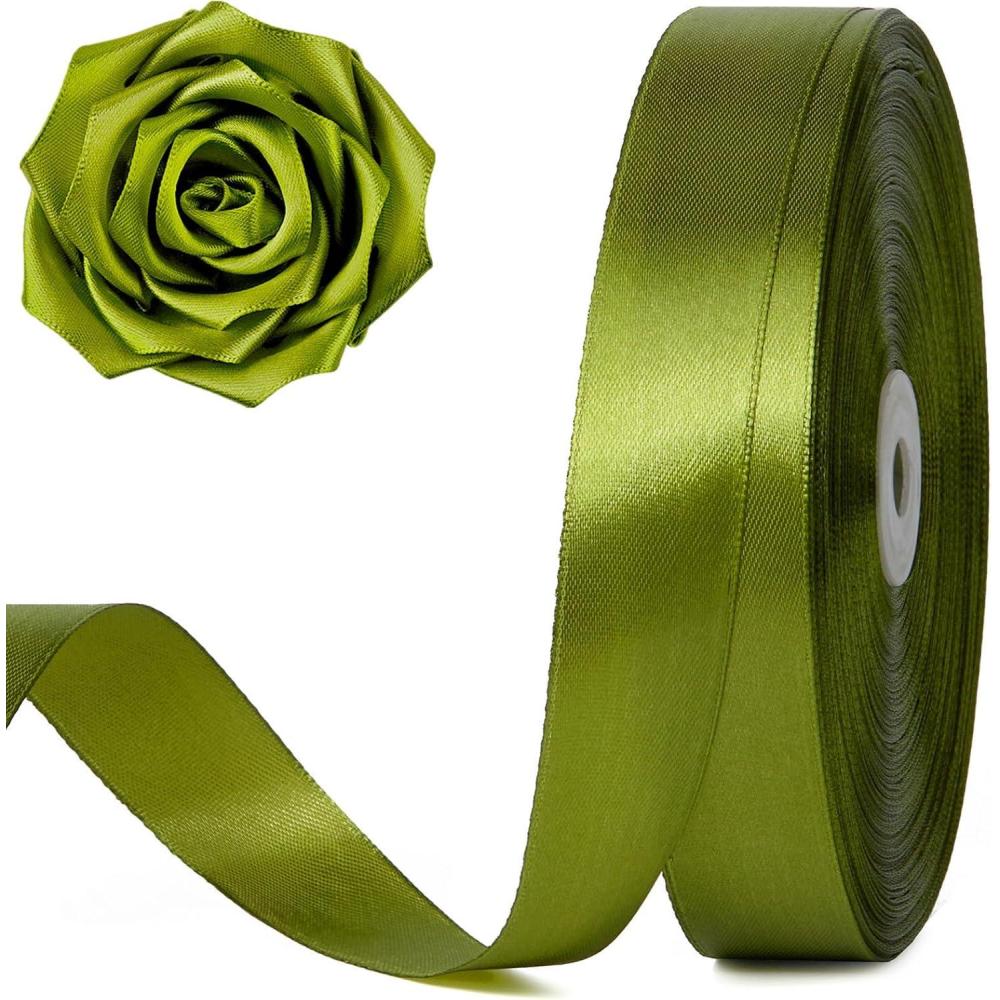 image:image100 Yards 1 Inch Rose Gold Satin Ribbon Solid Craft Fabric Ribbon for Christmas Gift Wrapping Bows Making Flower Bouquet Wedding Party DecorationOlive Green