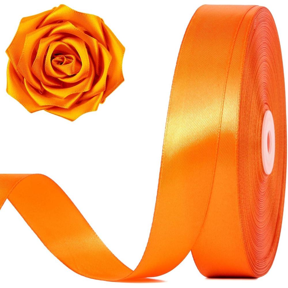 image:image100 Yards 1 Inch Rose Gold Satin Ribbon Solid Craft Fabric Ribbon for Christmas Gift Wrapping Bows Making Flower Bouquet Wedding Party DecorationOrange