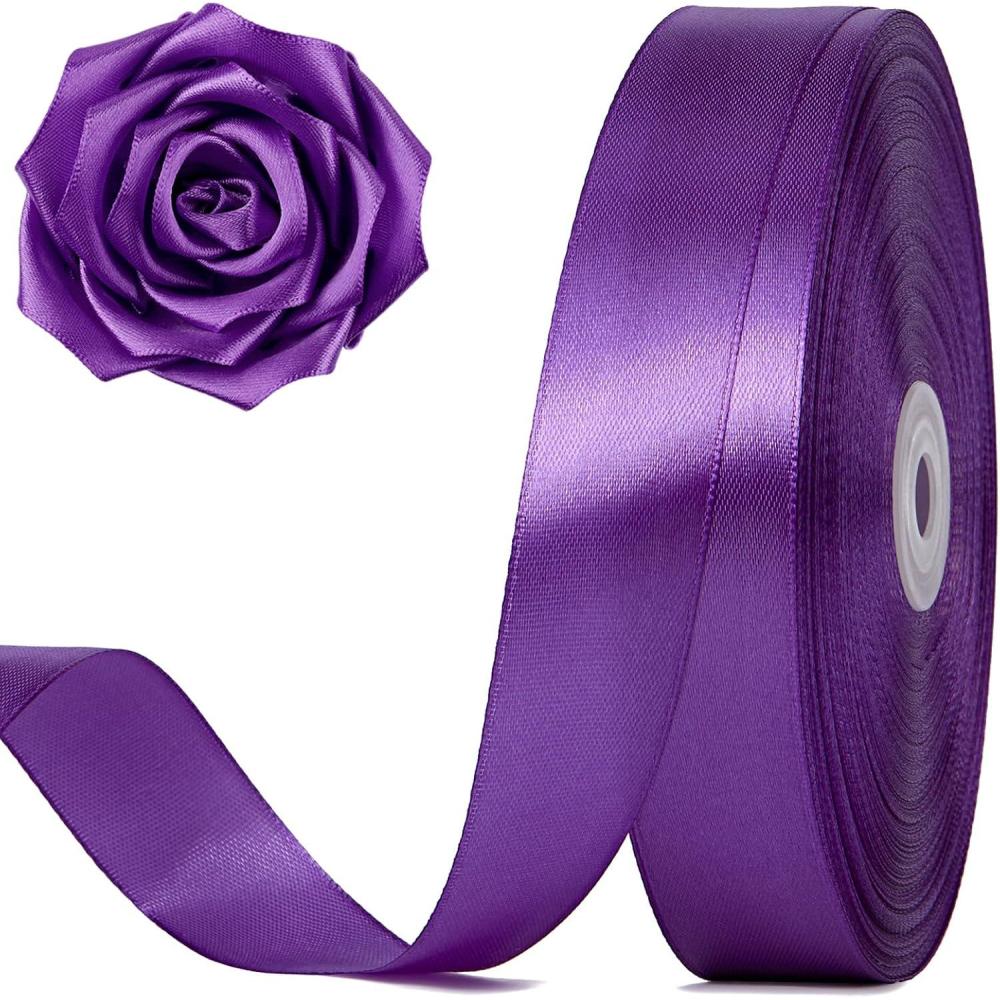 image:image100 Yards 1 Inch Rose Gold Satin Ribbon Solid Craft Fabric Ribbon for Christmas Gift Wrapping Bows Making Flower Bouquet Wedding Party DecorationPurple
