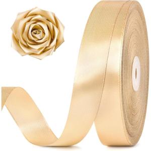 100 Yards 1 Inch Rose Gold Satin Ribbon, Solid Craft Fabric Ribbon for Christmas Gift Wrapping, Bows Making, Flower Bouquet, Wedding Party Decoration(Champagne)