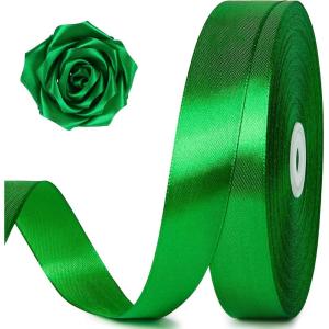 100 Yards 1 Inch Rose Gold Satin Ribbon, Solid Craft Fabric Ribbon for Christmas Gift Wrapping, Bows Making, Flower Bouquet, Wedding Party Decoration(Green)