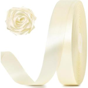 100 Yards 1 Inch Rose Gold Satin Ribbon, Solid Craft Fabric Ribbon for Christmas Gift Wrapping, Bows Making, Flower Bouquet, Wedding Party Decoration(Ivory)