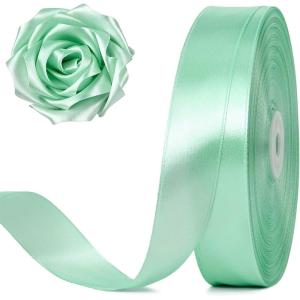 100 Yards 1 Inch Rose Gold Satin Ribbon, Solid Craft Fabric Ribbon for Christmas Gift Wrapping, Bows Making, Flower Bouquet, Wedding Party Decoration(Mint Green)