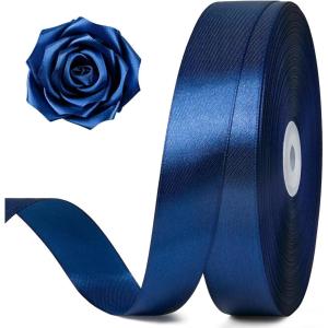 100 Yards 1 Inch Rose Gold Satin Ribbon, Solid Craft Fabric Ribbon for Christmas Gift Wrapping, Bows Making, Flower Bouquet, Wedding Party Decoration(Navy Blue)