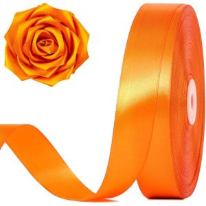 100 Yards 1 Inch Rose Gold Satin Ribbon, Solid Craft Fabric Ribbon for Christmas Gift Wrapping, Bows Making, Flower Bouquet, Wedding Party Decoration(Orange)