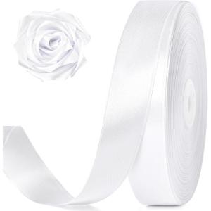 100 Yards 1 Inch Rose Gold Satin Ribbon, Solid Craft Fabric Ribbon for Christmas Gift Wrapping, Bows Making, Flower Bouquet, Wedding Party Decoration(White)