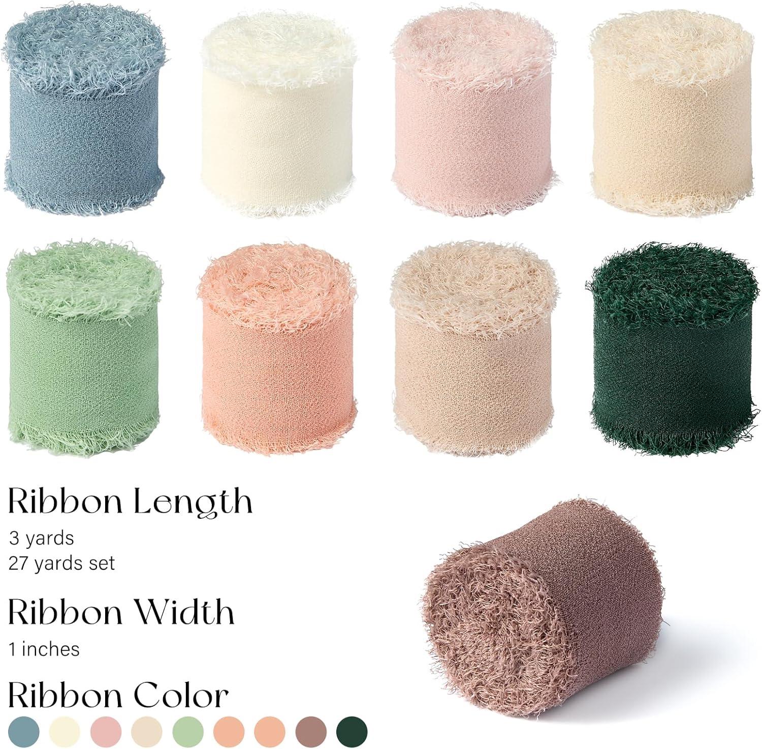 image:image9 Colors Chiffon Ribbon 1 x 27 Yds Handmade Fringe Chiffon Silk Ribbon for Gift Wrapping Wedding Invitations Bridal Bouquets Crafts Home Decor9 Colors