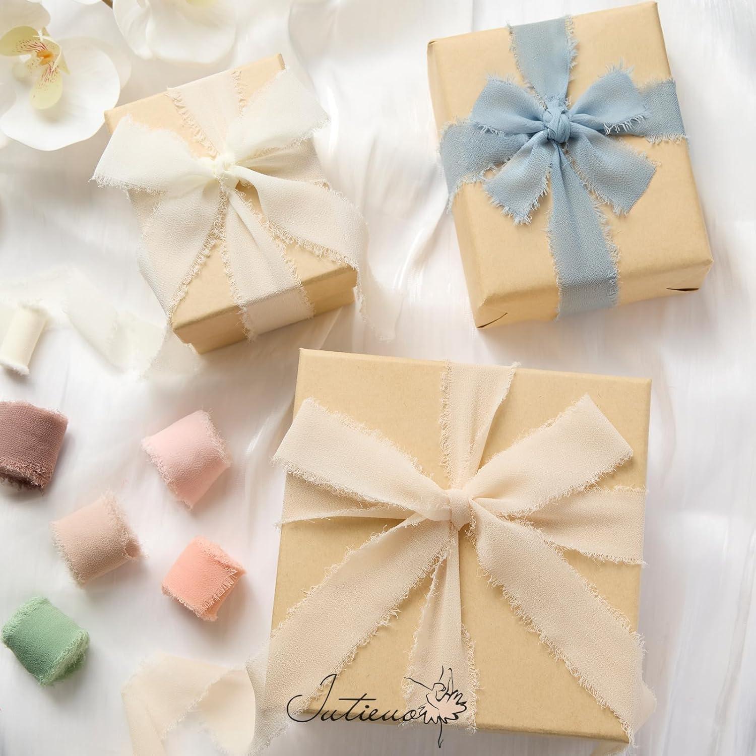 image:image9 Colors Chiffon Ribbon 1 x 27 Yds Handmade Fringe Chiffon Silk Ribbon for Gift Wrapping Wedding Invitations Bridal Bouquets Crafts Home Decor9 Colors