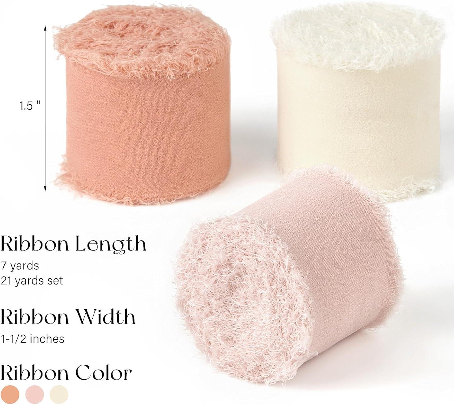 image:image9 Colors Chiffon Ribbon 1 x 27 Yds Handmade Fringe Chiffon Silk Ribbon for Gift Wrapping Wedding Invitations Bridal Bouquets Crafts Home DecorBlush PinkIvoryDusty Pink