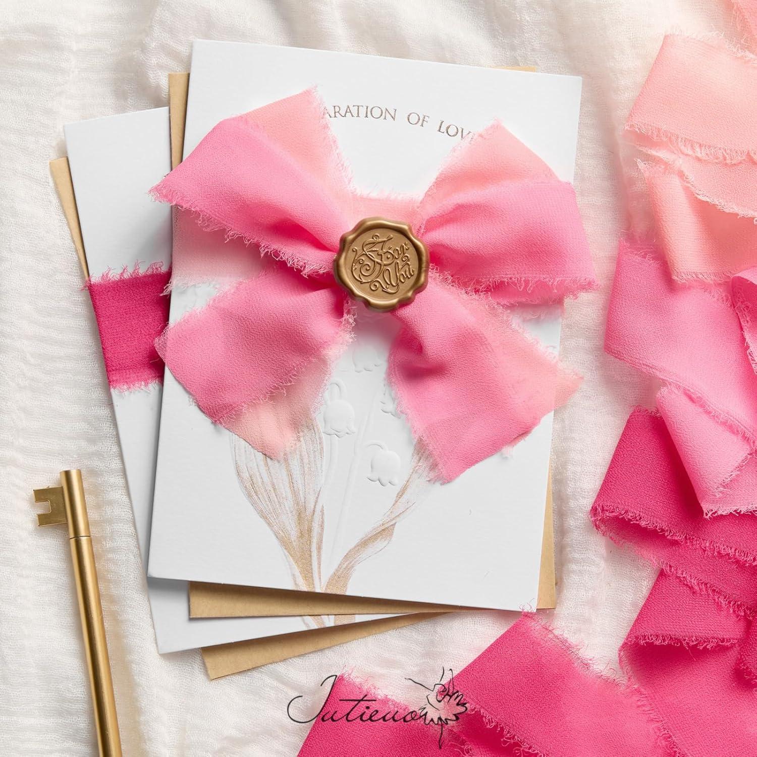 image:image9 Colors Chiffon Ribbon 1 x 27 Yds Handmade Fringe Chiffon Silk Ribbon for Gift Wrapping Wedding Invitations Bridal Bouquets Crafts Home DecorHot PinkBlush PinkBright Pink