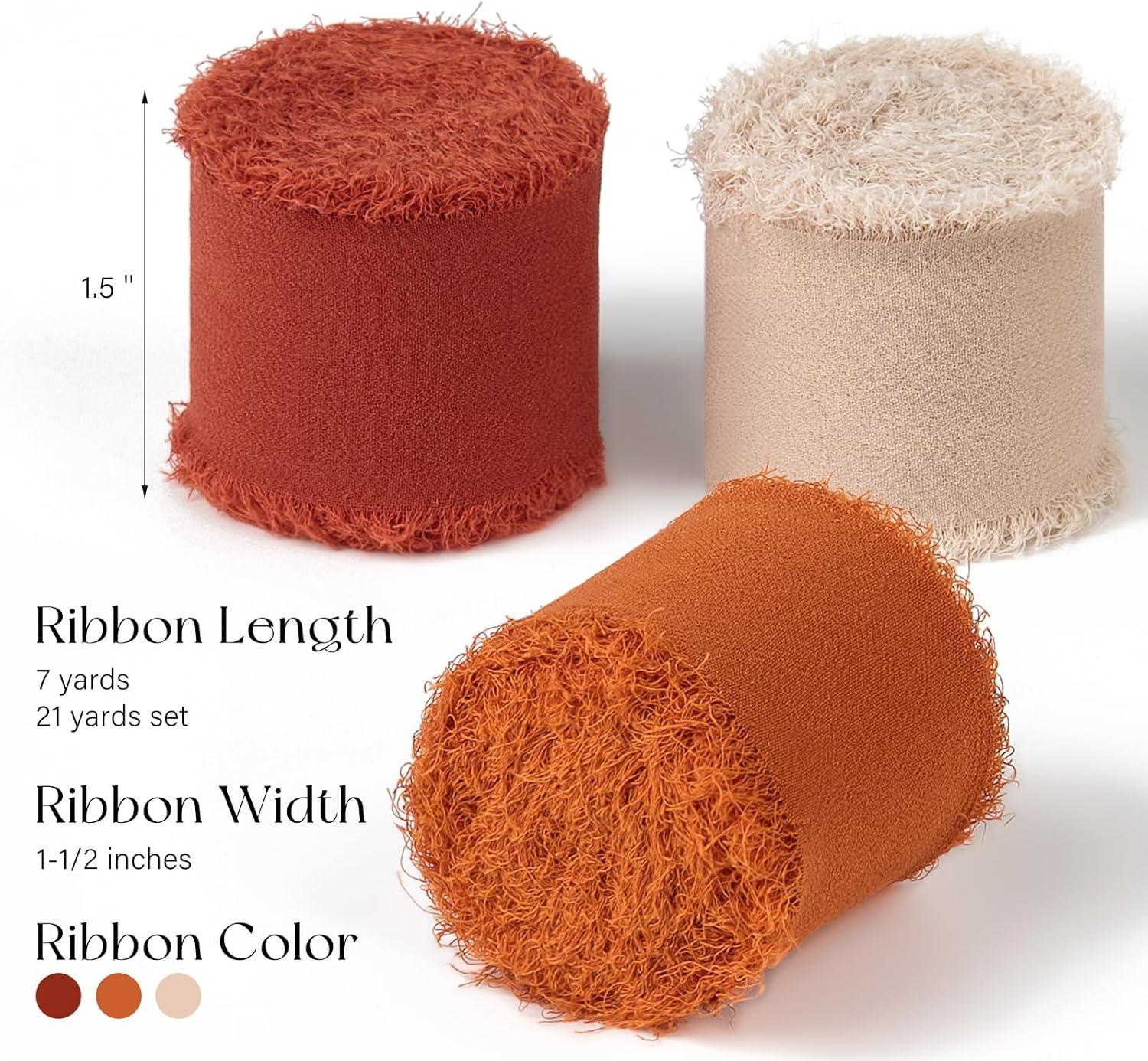 image:image9 Colors Chiffon Ribbon 1 x 27 Yds Handmade Fringe Chiffon Silk Ribbon for Gift Wrapping Wedding Invitations Bridal Bouquets Crafts Home DecorRust RedKhakiTerracotta