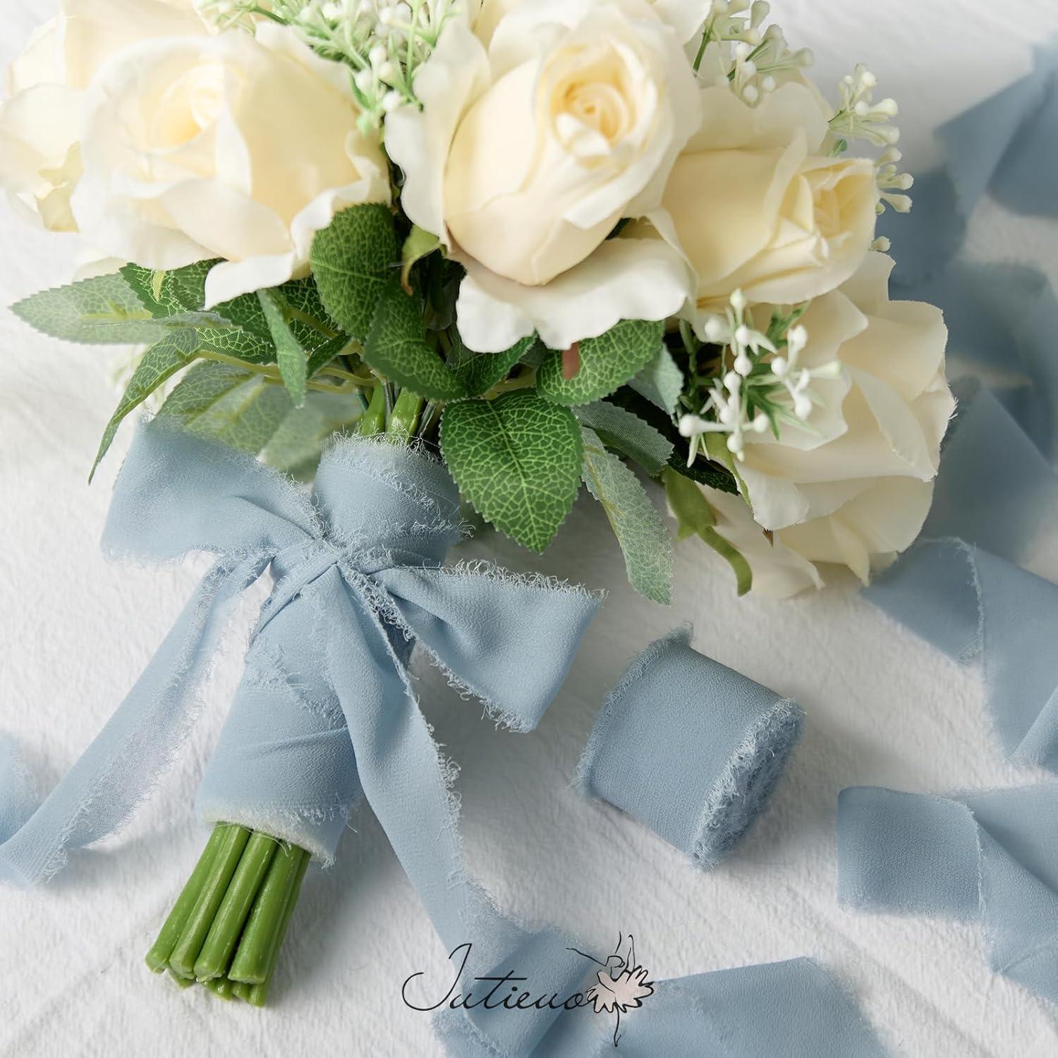 image:imageBaby Blue Chiffon Ribbon 15 Inch x 21 Yards Handmade Fringe Chiffon Silk Ribbon for Gift Wrapping Wedding Invitations Bridal Bouquets Crafts Home DecorDusty Blue