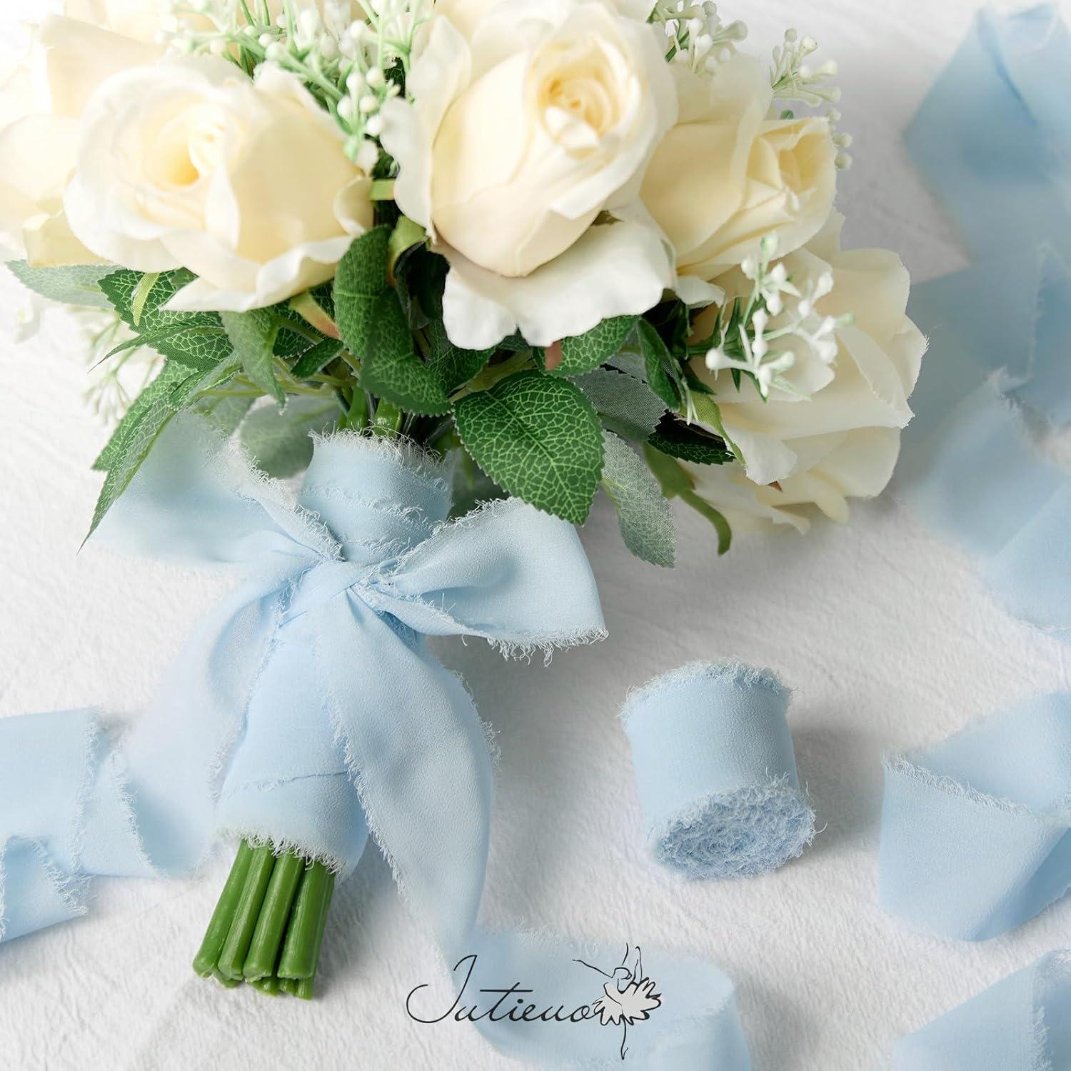 image:imageBaby Blue Chiffon Ribbon 15 Inch x 21 Yards Handmade Fringe Chiffon Silk Ribbon for Gift Wrapping Wedding Invitations Bridal Bouquets Crafts Home DecorBaby Blue