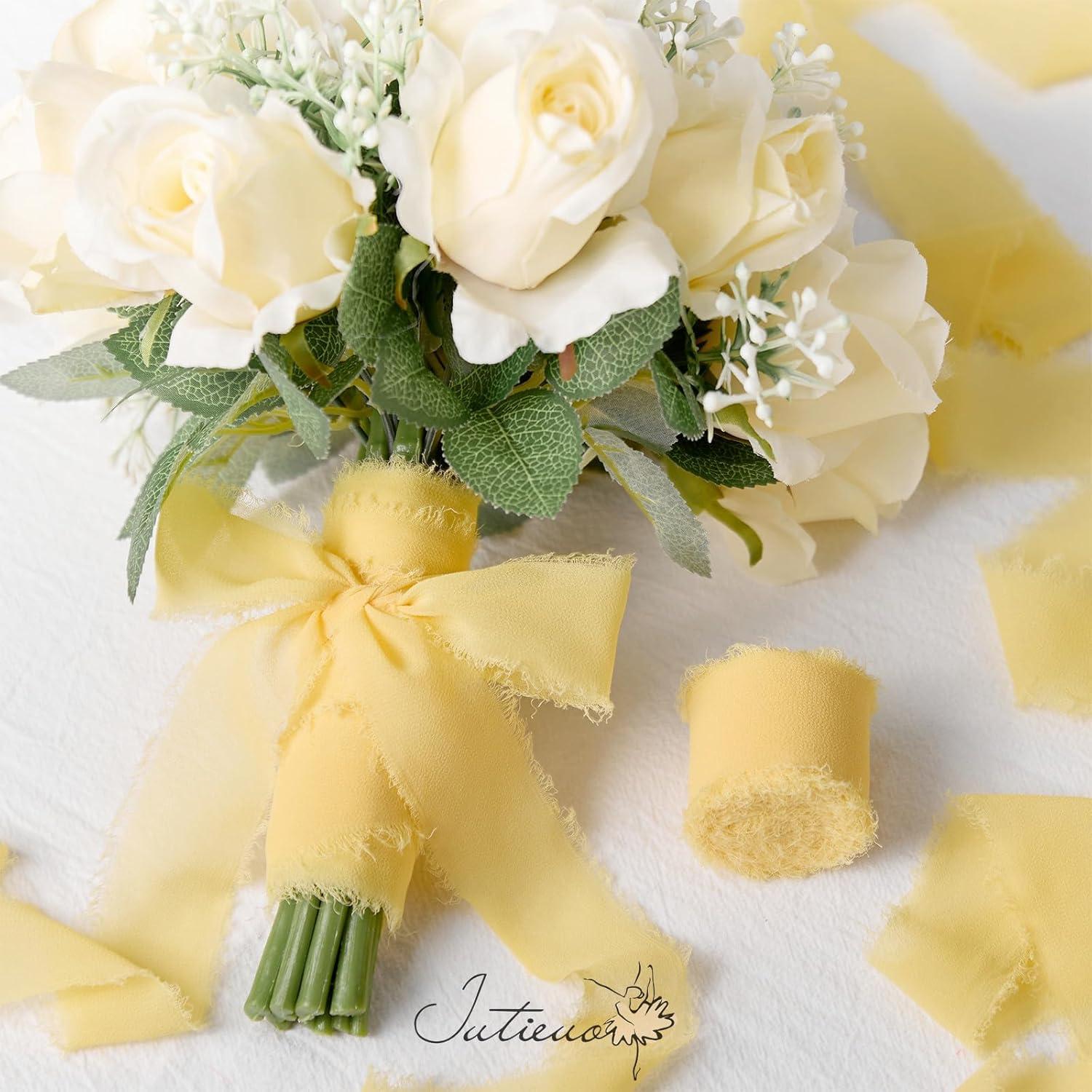 image:imageBaby Blue Chiffon Ribbon 15 Inch x 21 Yards Handmade Fringe Chiffon Silk Ribbon for Gift Wrapping Wedding Invitations Bridal Bouquets Crafts Home DecorCream Yellow