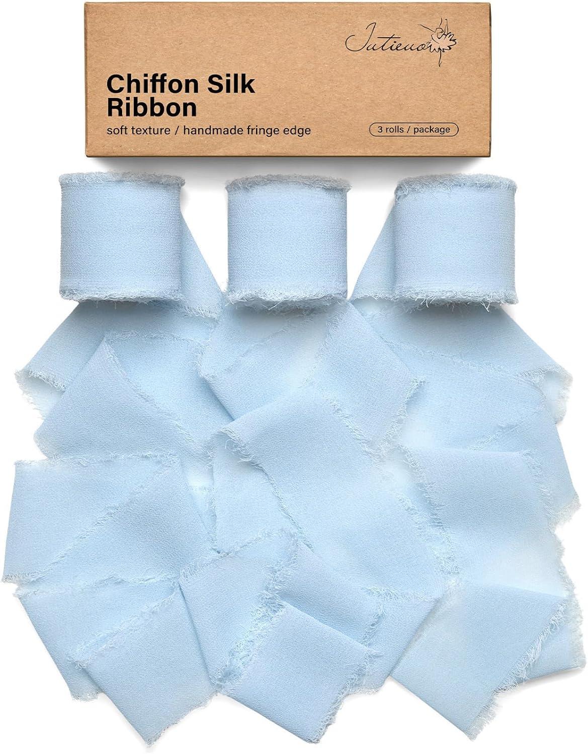 image:imageBaby Blue Chiffon Ribbon 15 Inch x 21 Yards Handmade Fringe Chiffon Silk Ribbon for Gift Wrapping Wedding Invitations Bridal Bouquets Crafts Home DecorBaby Blue